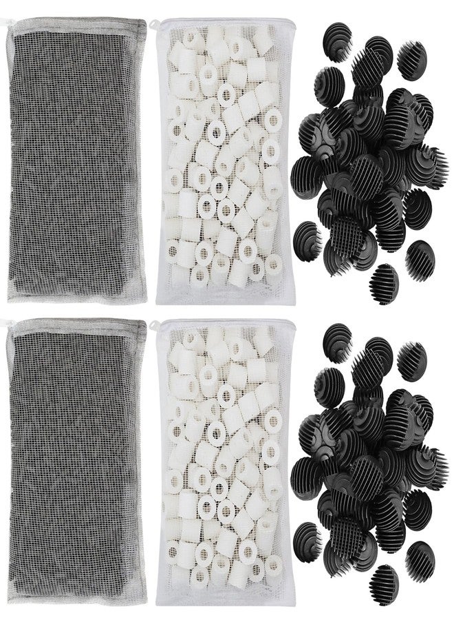 Flexzion Fish Tank Filter Media - Bio Balls for Aquarium Filter, Ceramic Rings & Activated Carbon Pellets in Mesh Bags - Biological, Chemical, & Mechanical Filtration Fresh & Saltwater Aquarium, 2 Set - Image 1